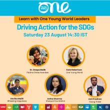 Image of Event on Dirivng Action for the SDGs with Headshots of all five speakers